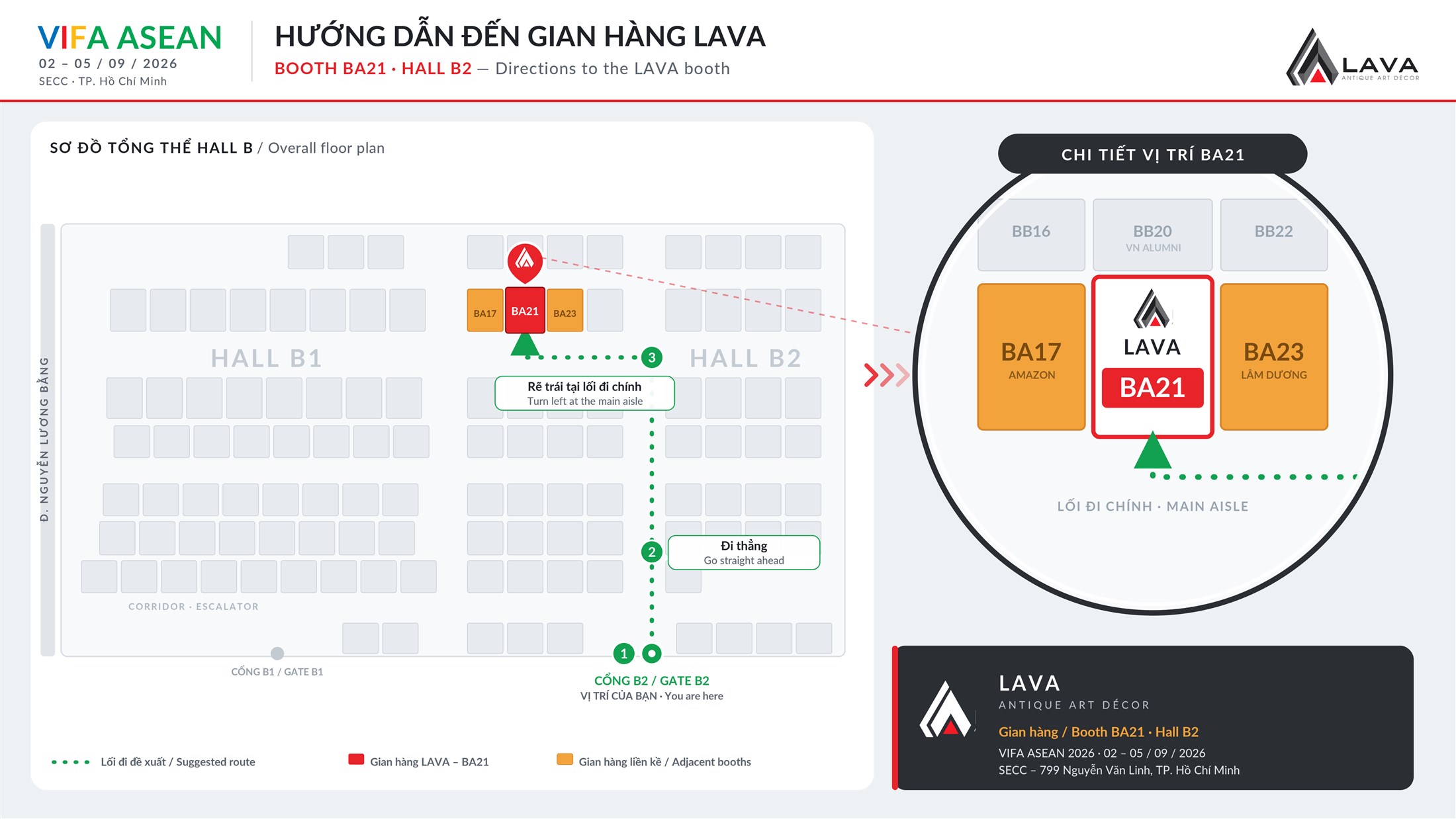 Directions to the LAVA booth BA21, Hall B2, VIFA ASEAN 2026